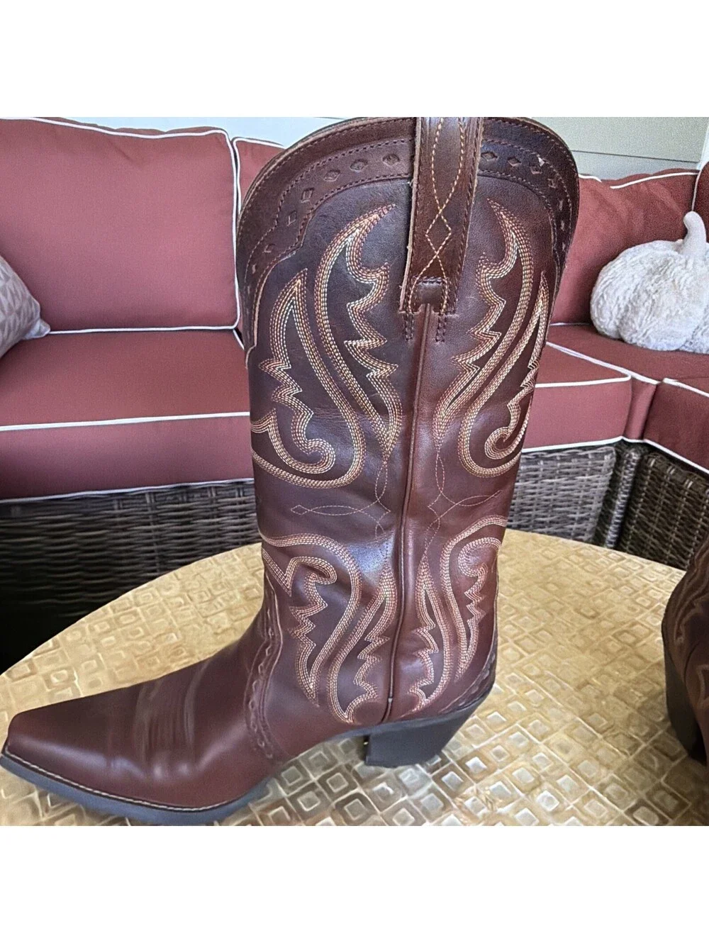 Ariat Womens Brown Leather Mid-Calf Pull On Cowgirl Western Boots Size 9B In Box